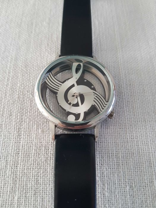 Zegarek nareczny przezroczysty klucz wiolinowy gadzet muzyczny meloman