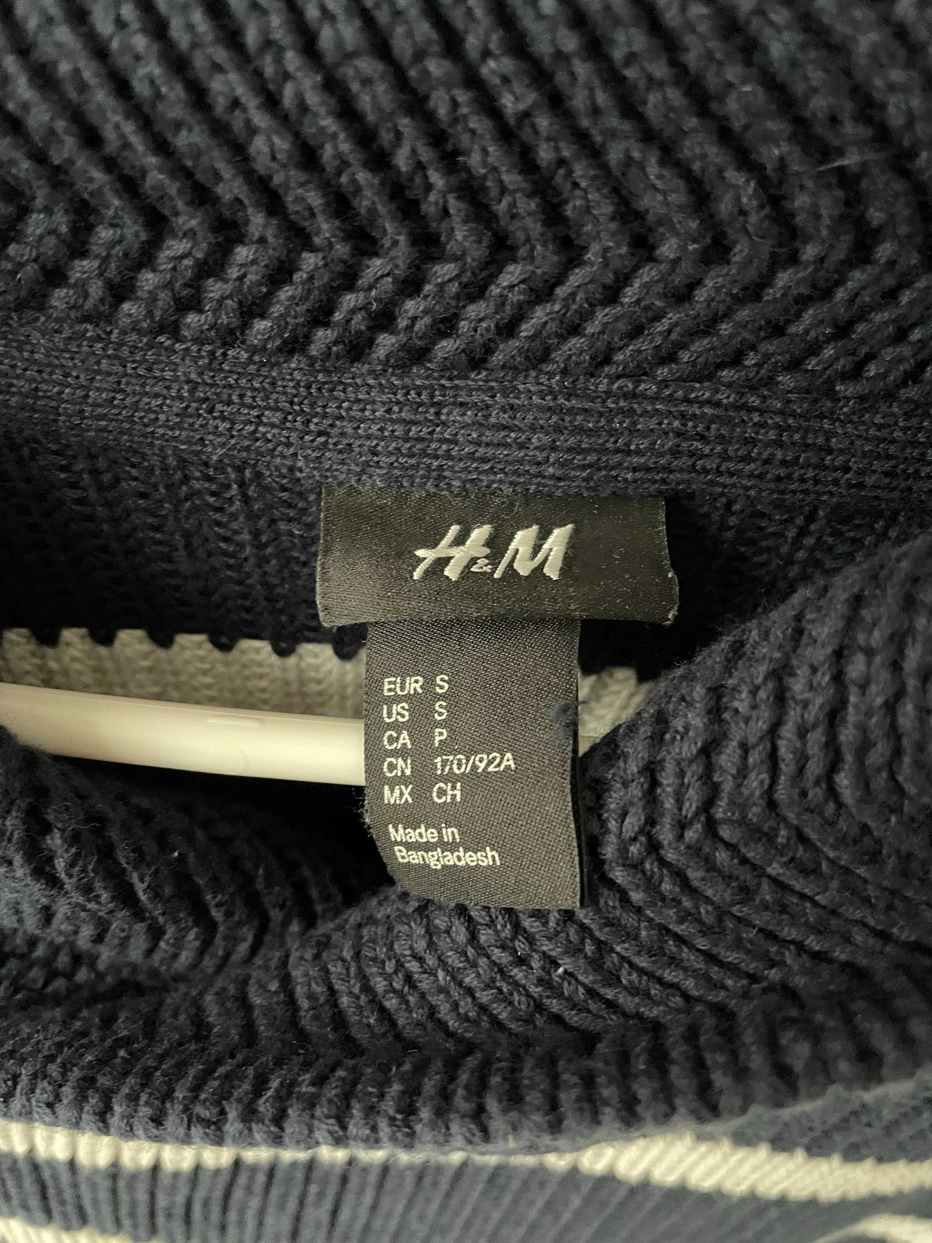 Sweterek damski w paski H&M ciepły granatowy sweter dla kobiety S M
