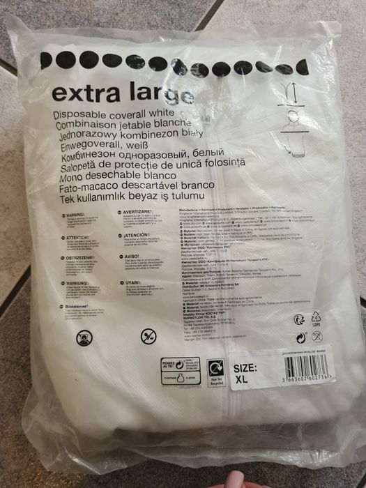 Jednorazowy kombinezon ochronny – biały, rozmiar XL – nowy