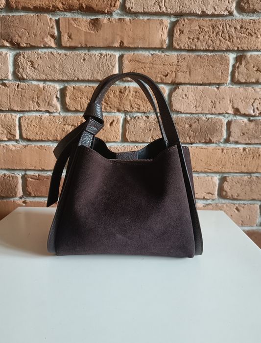 Torebka włoska Borse in Pelle zamszowa skóra naturalna czekoladowa