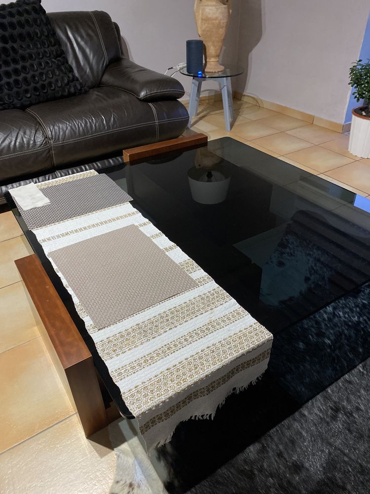 Vidro temperado com duas mesas cabeceras  preta quadrado para mesa