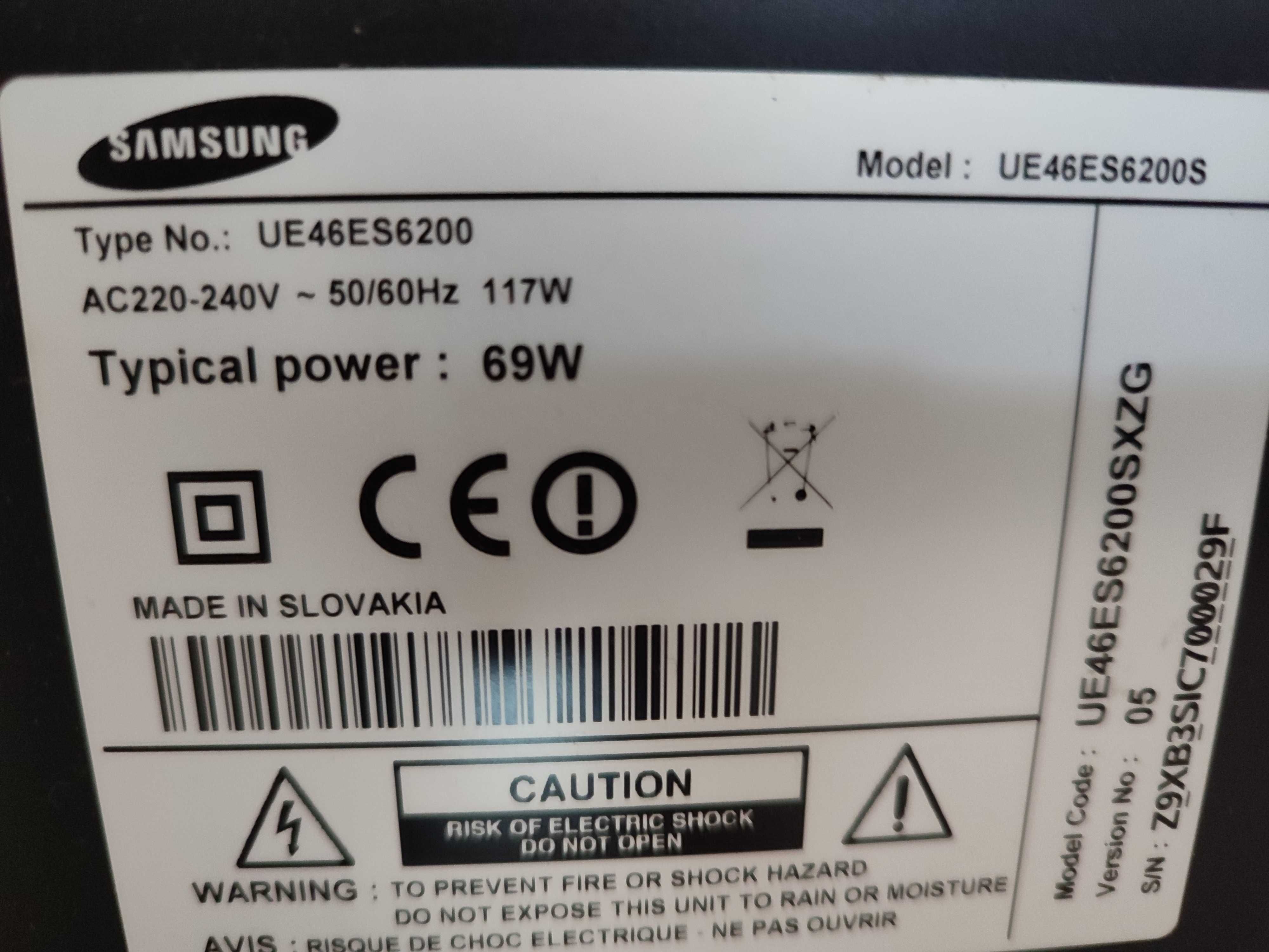 46 cali, UE46ES6200SXZG, TV samsung (super ekonom) 69 W, 3D, internet,