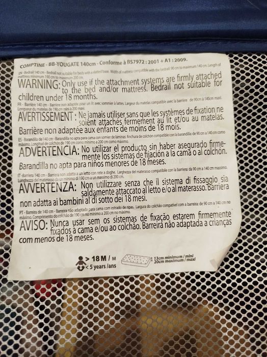 Barreira de proteção para cama de criança