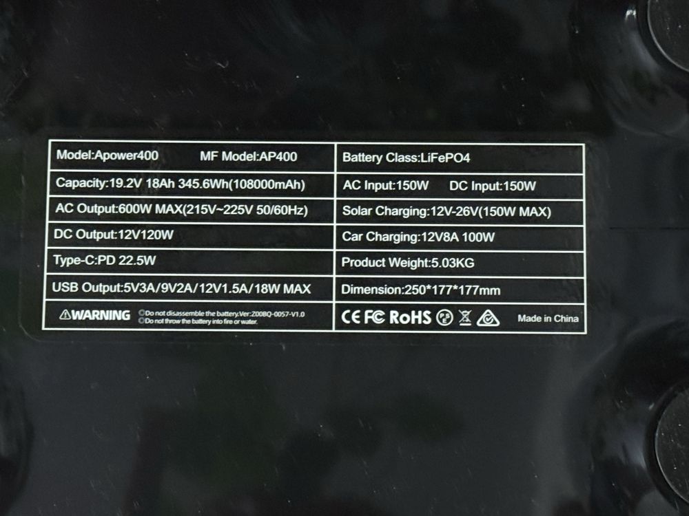 CTOLITY AP 400-600W 345,6Wh LiFePo4 Портативна електростанція ДБЖ