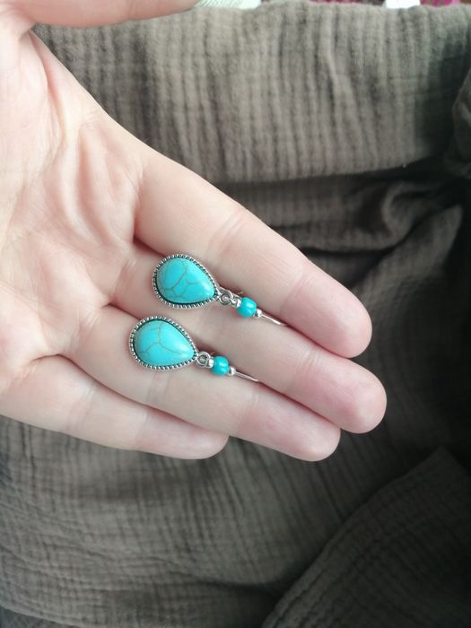 Kolczyki z turkusowym oczkiem. Styl boho lub indiański