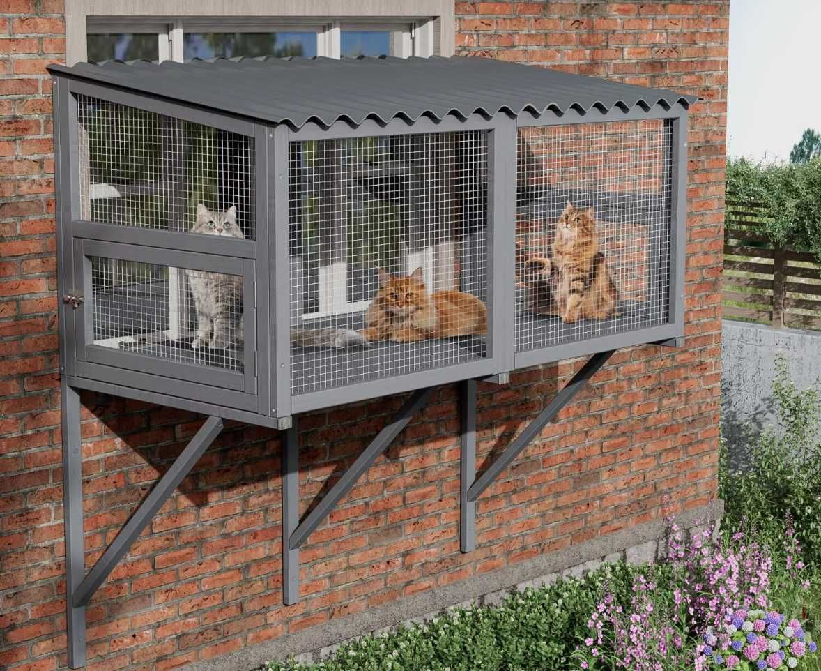 Przydomowa woliera na okno dla kota Przenośna Balkon Gotowa Drewniana