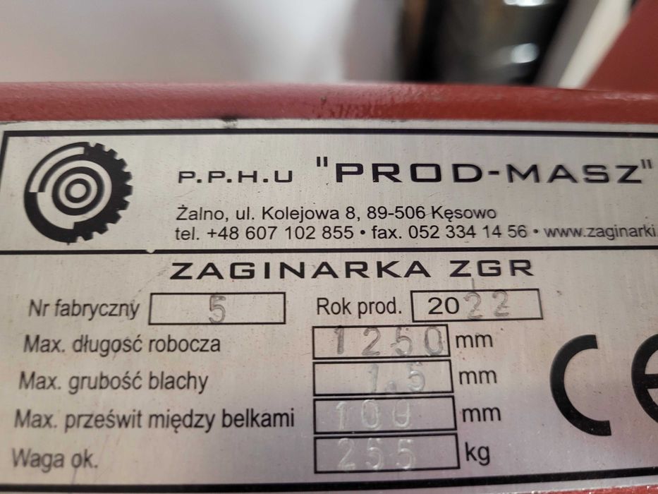Zaginarka segmentowa SGR 1250/1,5 ProdMasz 125cm Giętarka Prod-Masz