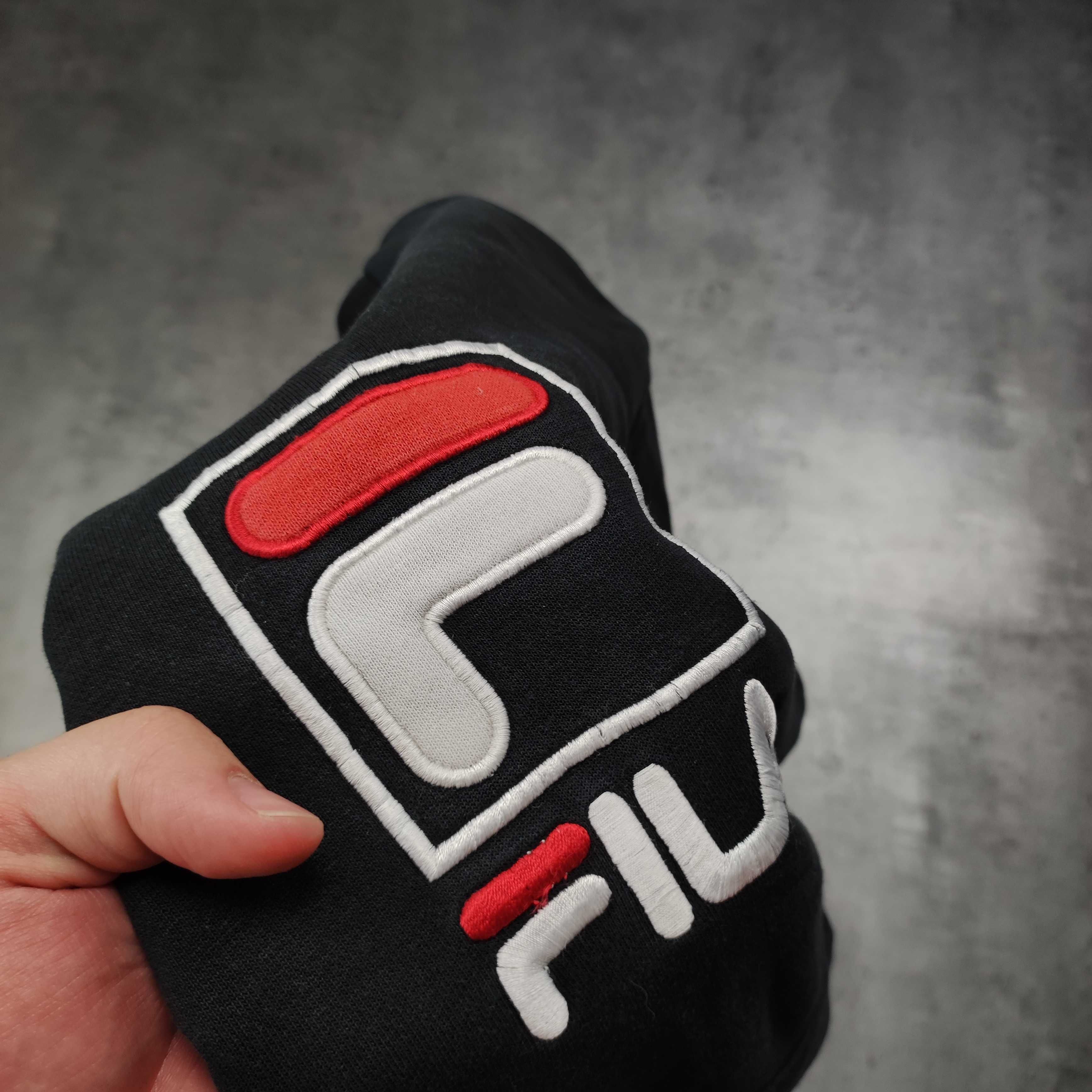 MĘSKA Bluza z Kapturem Hoodie Czarna Haft Logo Fila Bawełniana