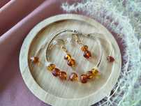 Bransoletka i kolczyki handmade BURSZTYN i kamienie naturalne