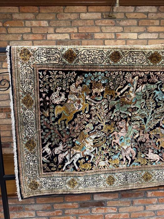 Jedwabny postaciowy dywan perski  GHOUM / GHOM 175x110 gal.40 tyś