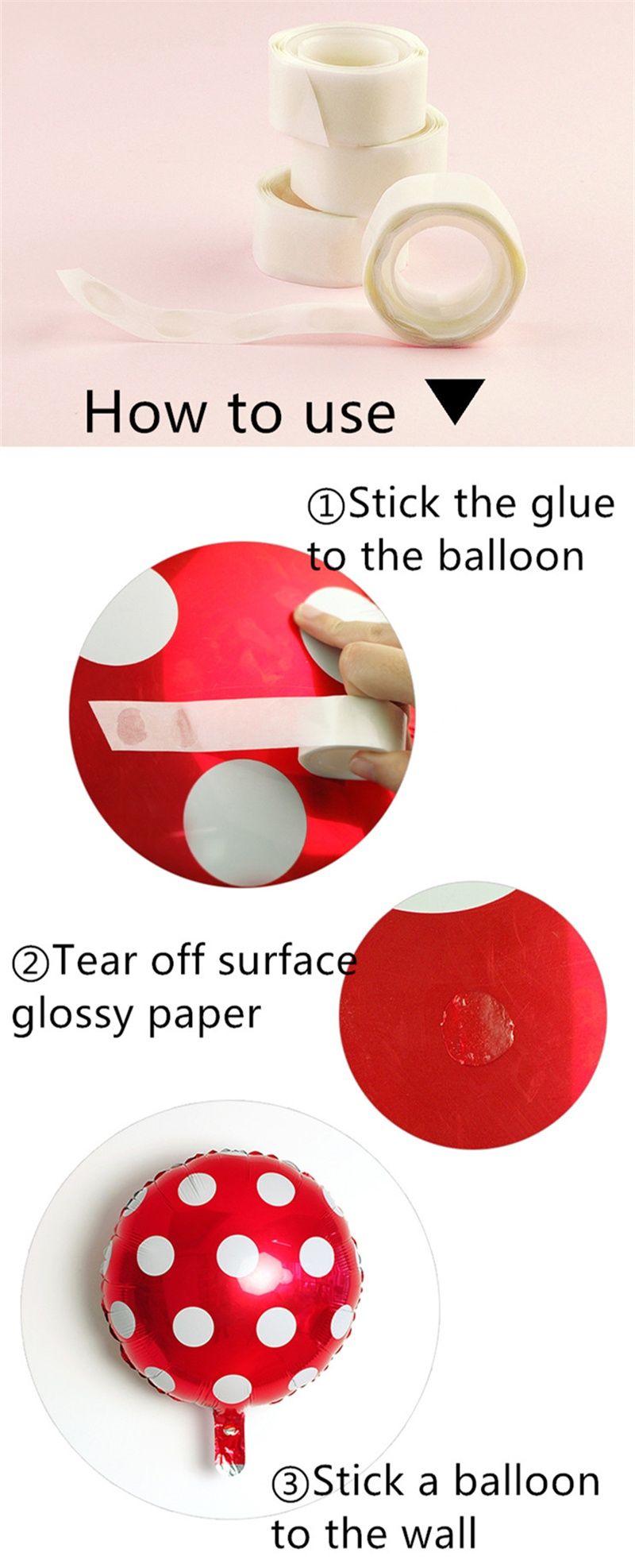 Двухсторонняя прозрачная лента для фиксации воздушных шаров 100шт/упак