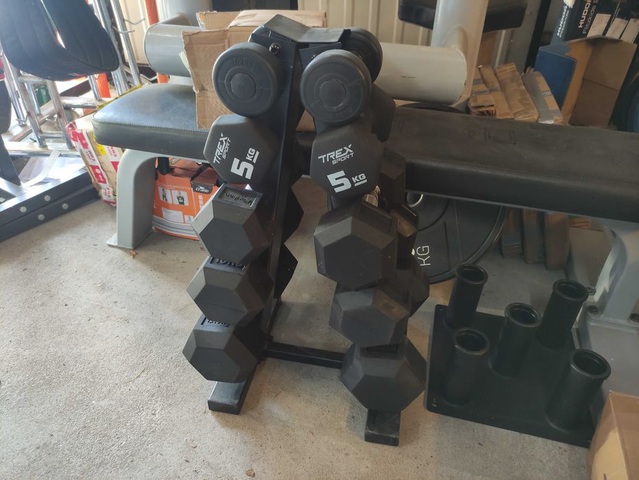 Hantle żeliwne ogumowane HEX stojak 2x5kg 2x7,5kg 2x10kg 2x12,5kg