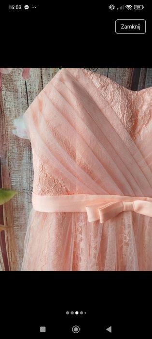 Pastelowa koronkowa sukienka koktajlowa M/L elegancka, jak nowa wesele