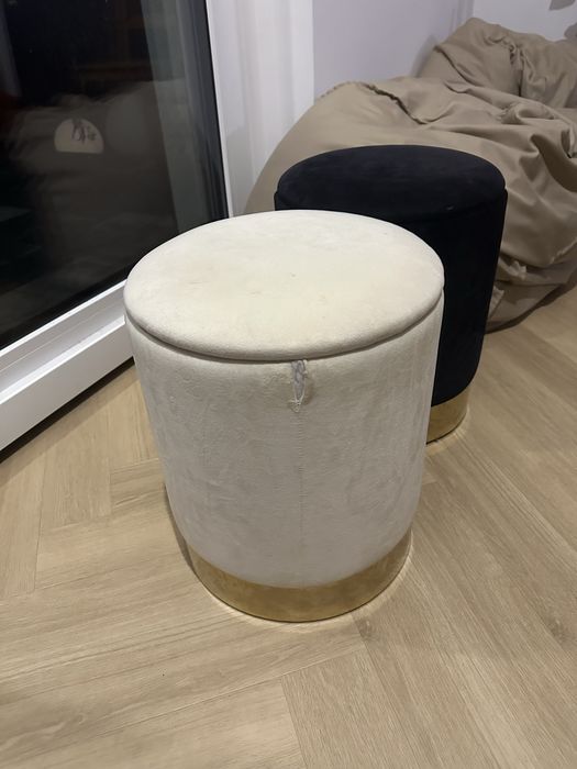 2 pufy ze schowkiem welurowe kremowa i czarna