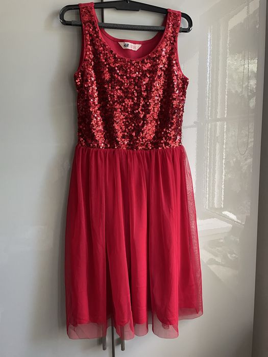 Sukienka tiulowa h&m na 158 - 164 czerwona cekiny