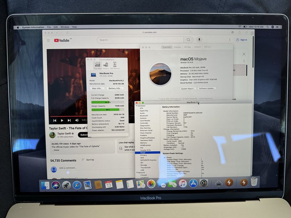 MacBook Pro 15 inch A1990 i9 32/512GB