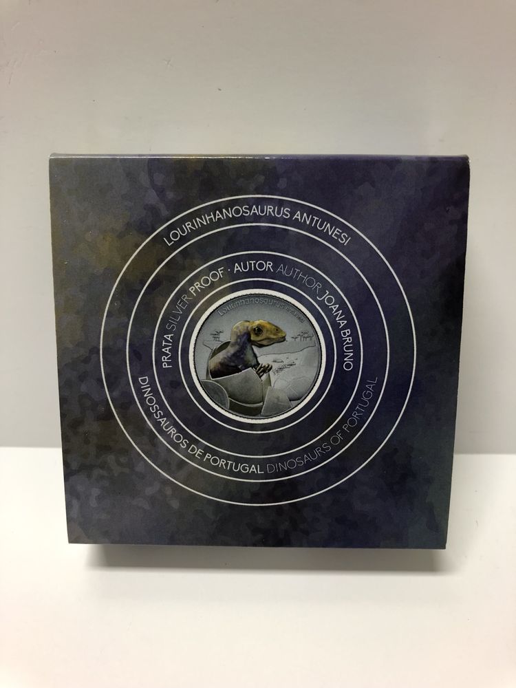 Moeda colorida 5€ Prata Proof Lourinhanosaurus