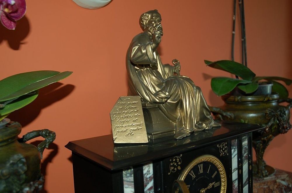 Francuski zegar kominkowy, figuralny, stojący - Św. Piotr