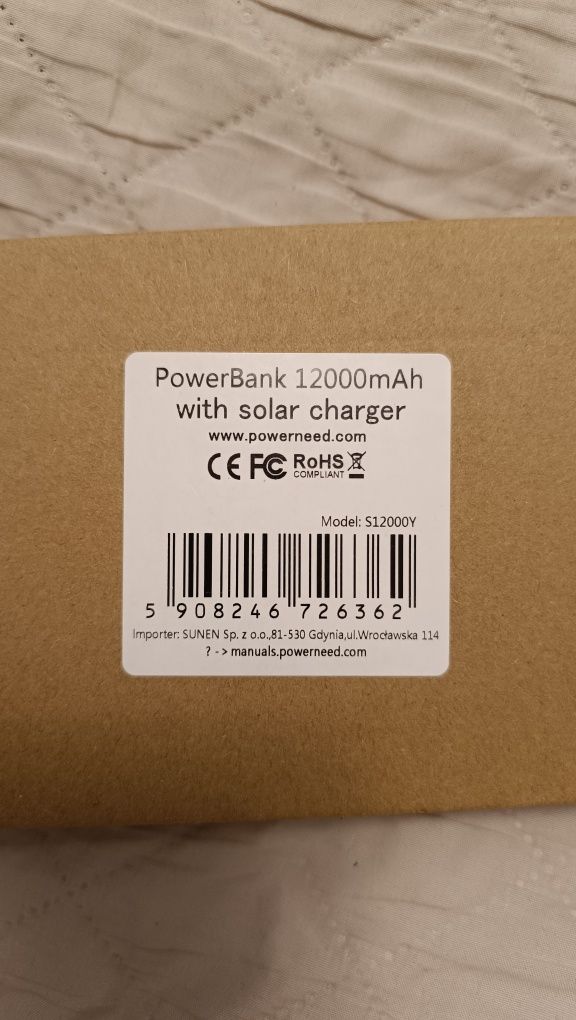 Powerbank solarny solar PowerNeed S12000Y 12000 mAh z latarką LED