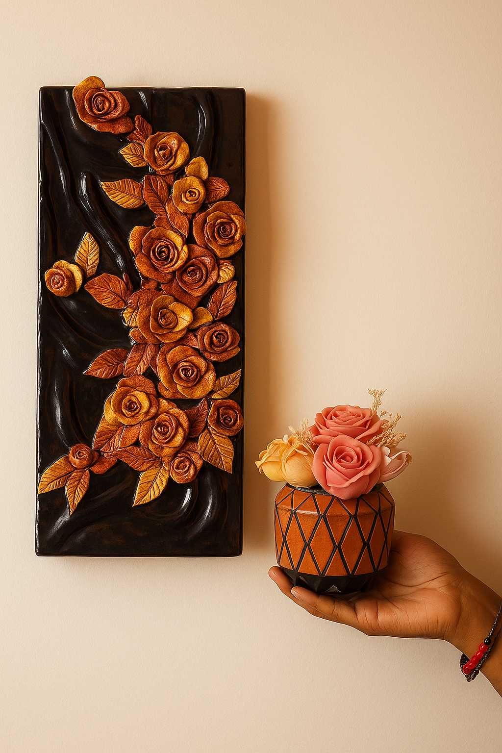 Quadro Decorativo em Relevo – Feito à Mão | Dourado & Preto