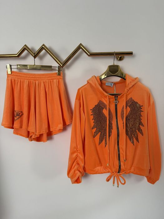 Dres Lola Bianka komplet welurowy pomarańczowy