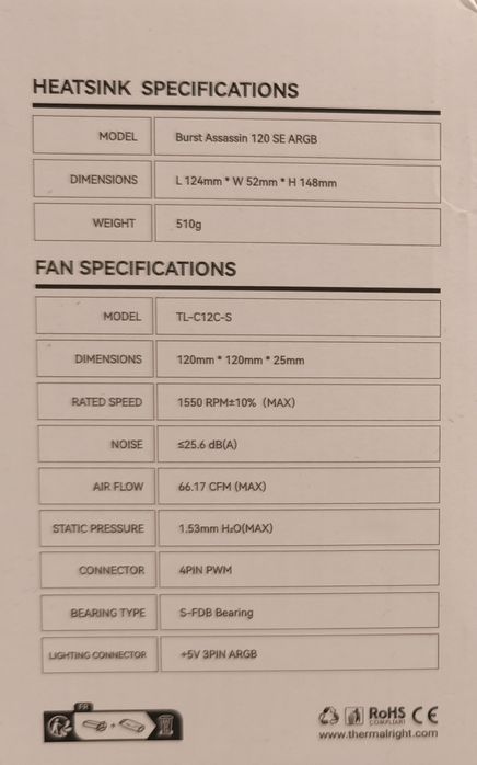 Chłodzenie CPU Thermalright Burst Assassin 120 SE ARGB, czarne, nowe.
