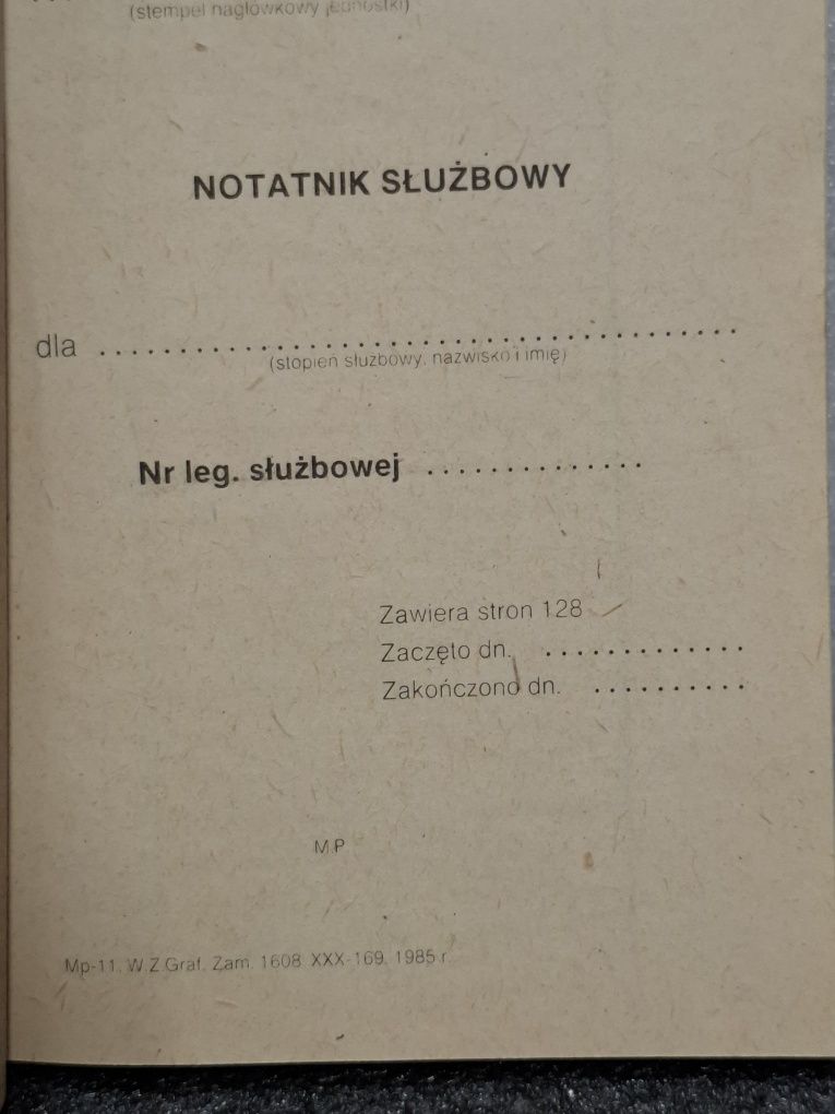 Notatnik służbowy funkcjonariuszy MO czysty