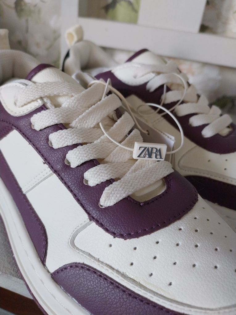 Sapatilhas | branco roxo | Zara | com cordões | Tamanho 37 | novas