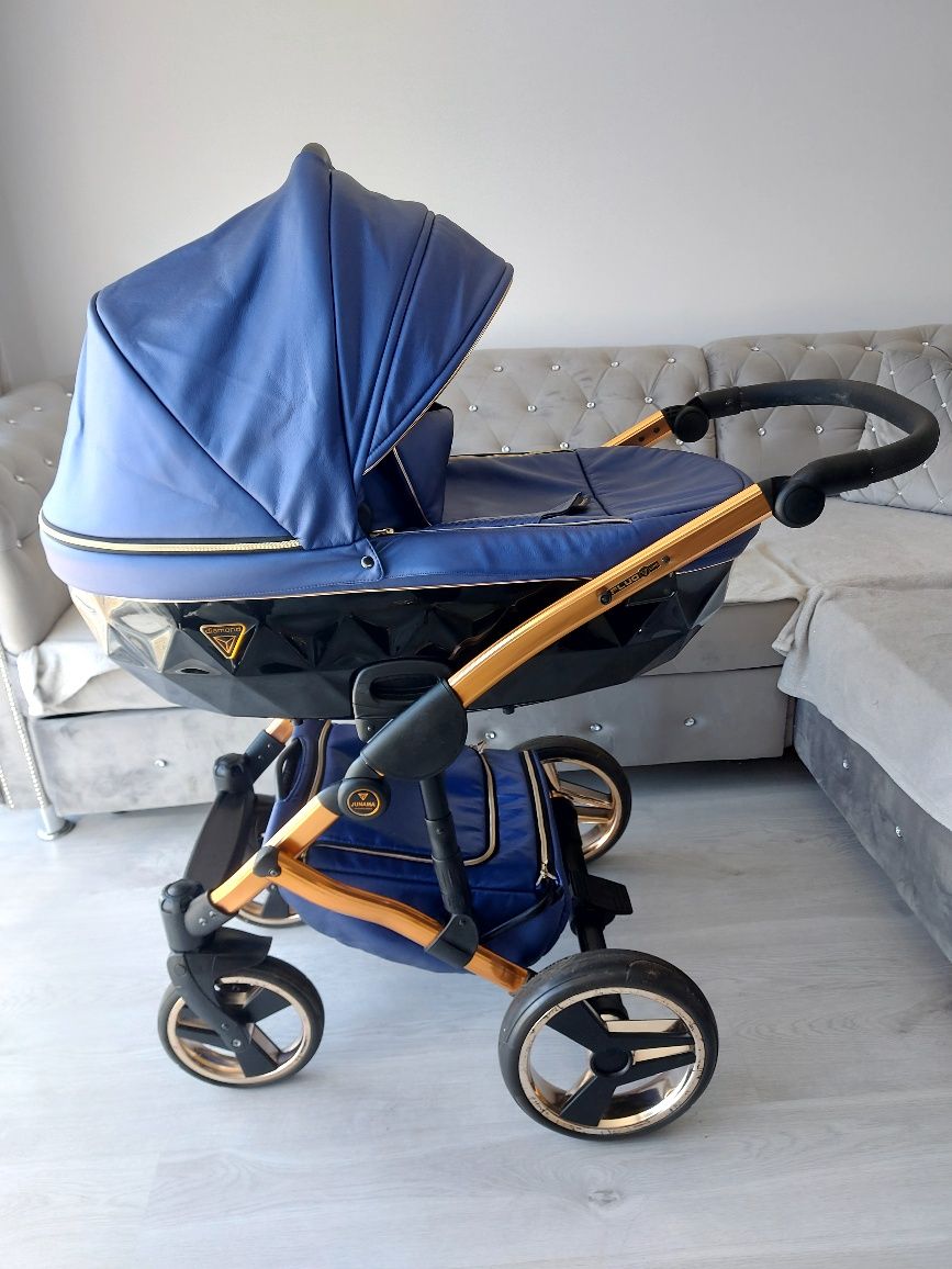 Wozek 3w1 4w1 junama diamond fluo line niebieski ekoskóra wysyłka