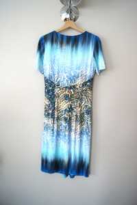 elegancka niebieska panterkowa midi krótka sukienka w panterke 40XL 42