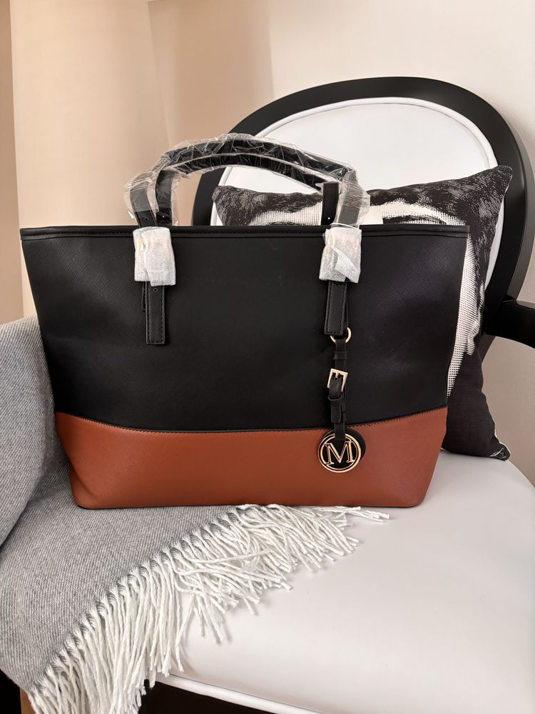 Mala Shopper preto e camel