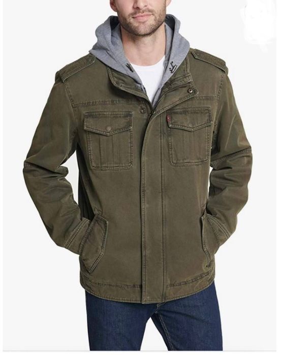 Чоловіча куртка Levi's Strauss & Co, темно-зелена  з капюшоном