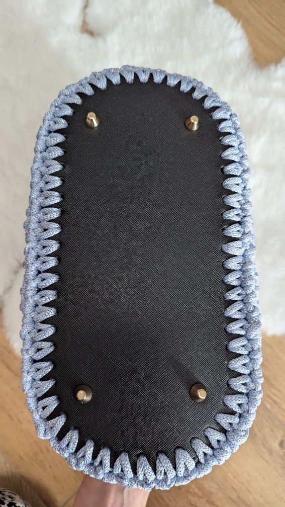 Błękitna z Srebrną nitką Koszyk Kosmetyczka Handmade