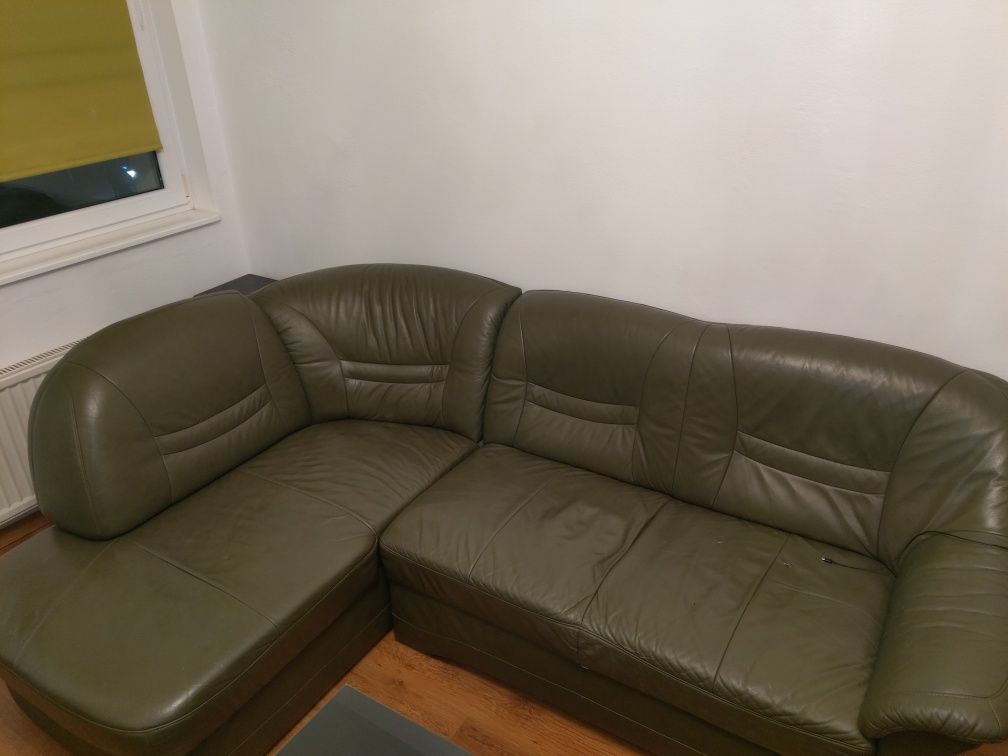 Kanapa sofa skórzana narożnik z funkcją spania z dużym kufrem