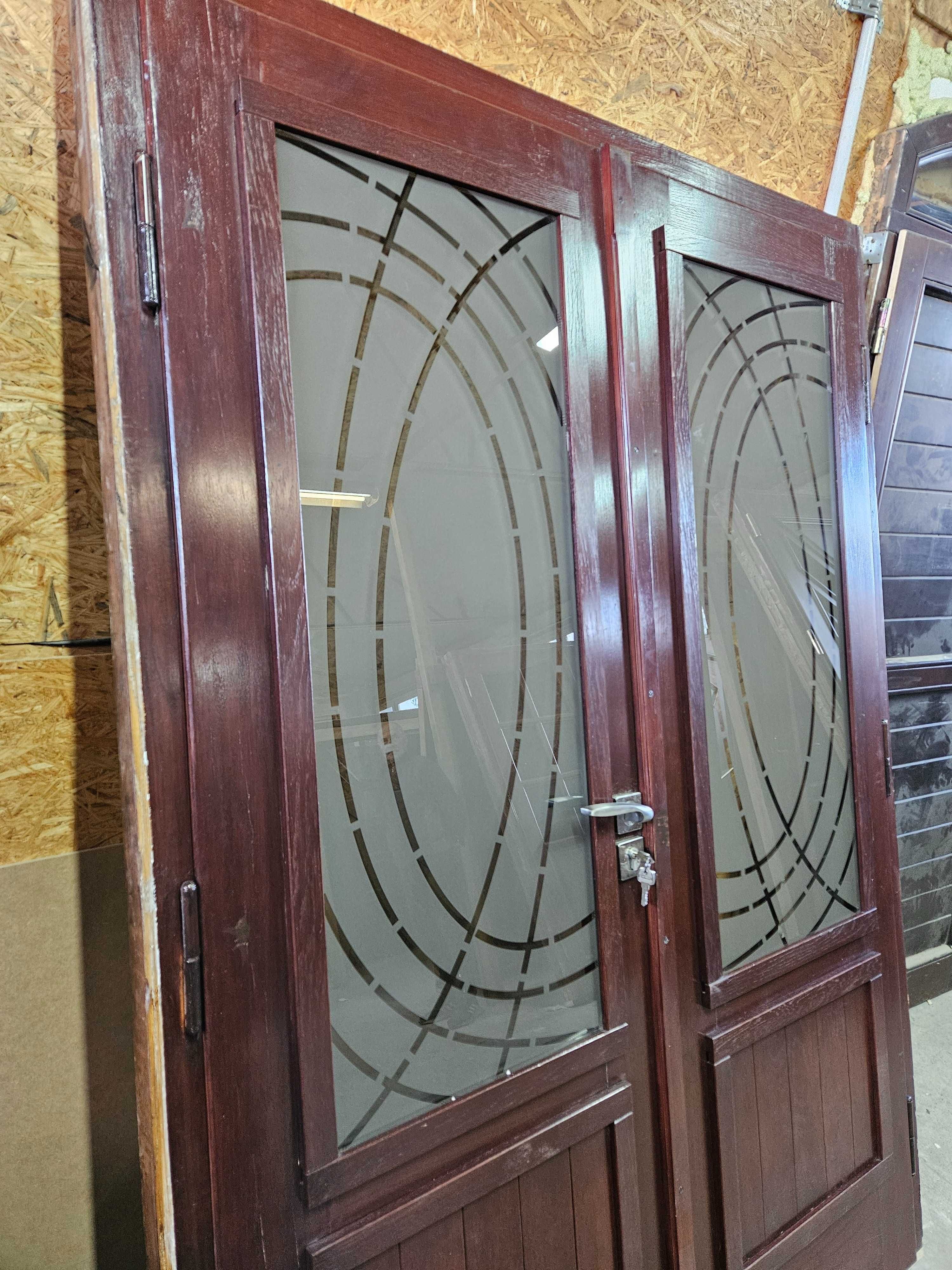 DRZWI Zewnętrzne Dębowe Dwuskrzydłowe Drewniane Wejściowe 148x211cm