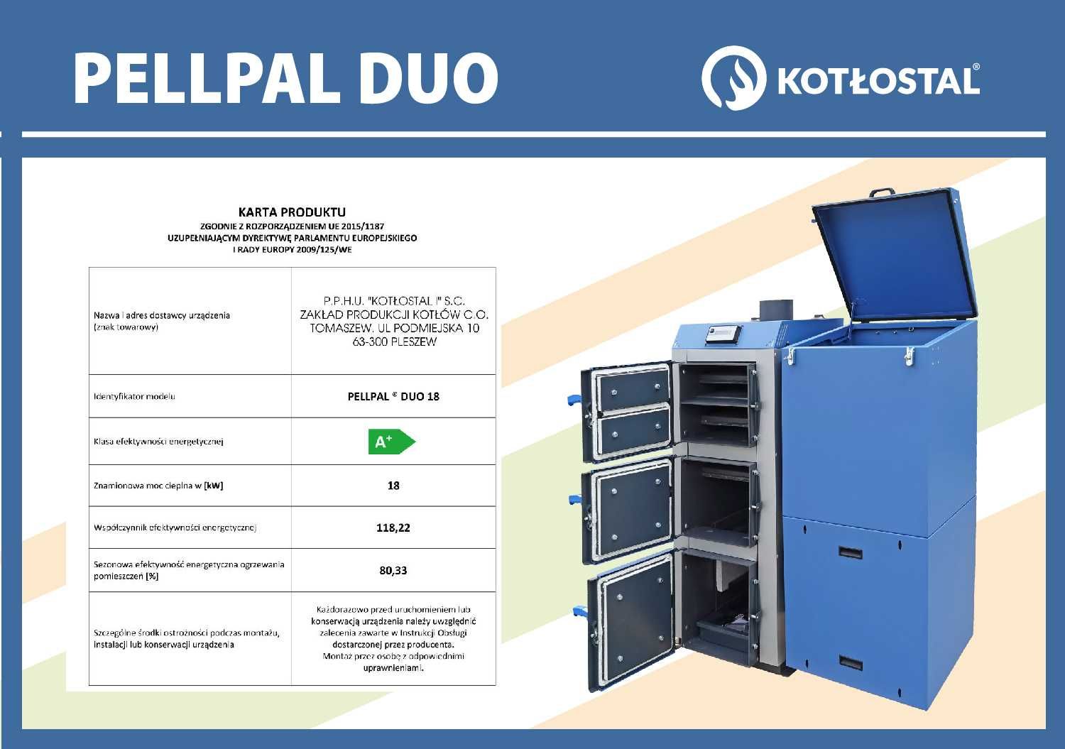 Kocioł na pellet PELLPAL DUO o mocy 18 kW - EcoDesign - sterownik LCD