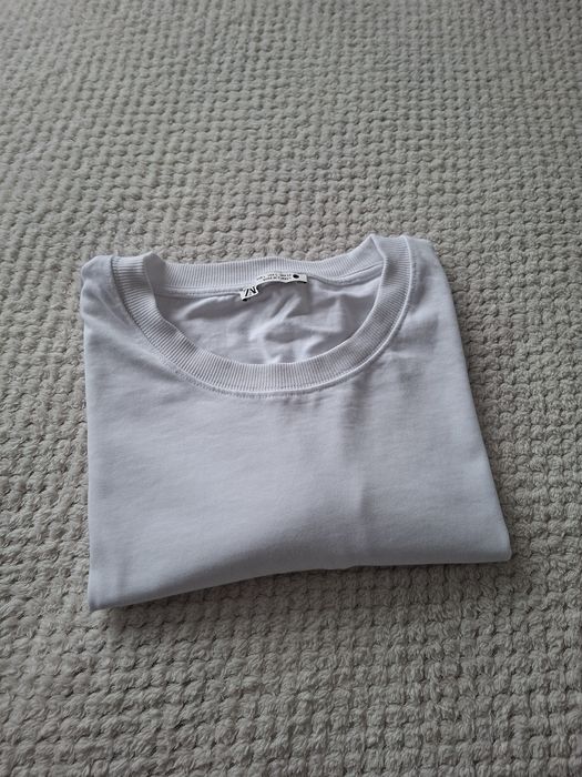 Zara tshirt pudelkowy oversize boxy premium bawelna bialy top super L