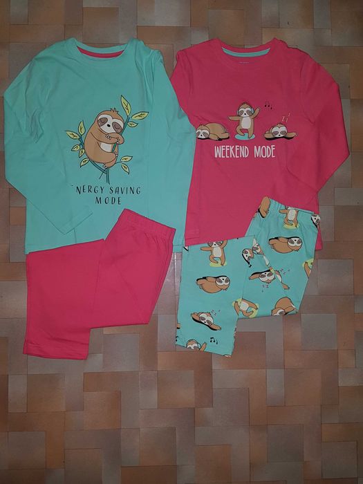 Яркая пижама котон, комплект Primark ленивцы 7-9, 11/12 лет