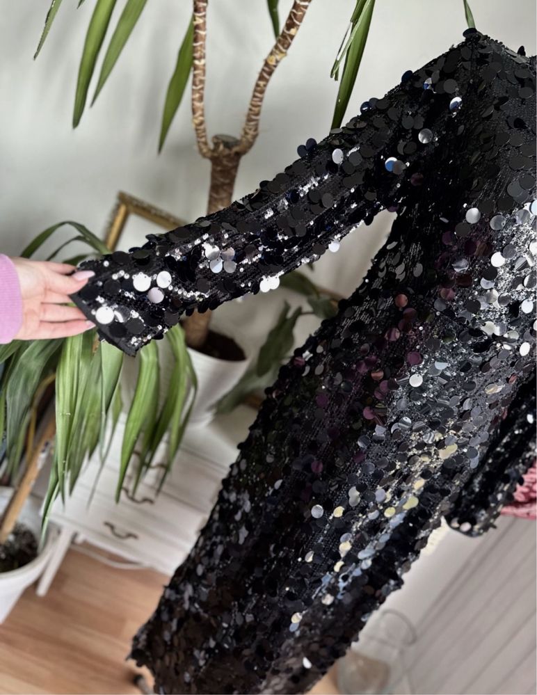 Boohoo cekinowa sukienka midaxi midi L 40 42 xl czarna