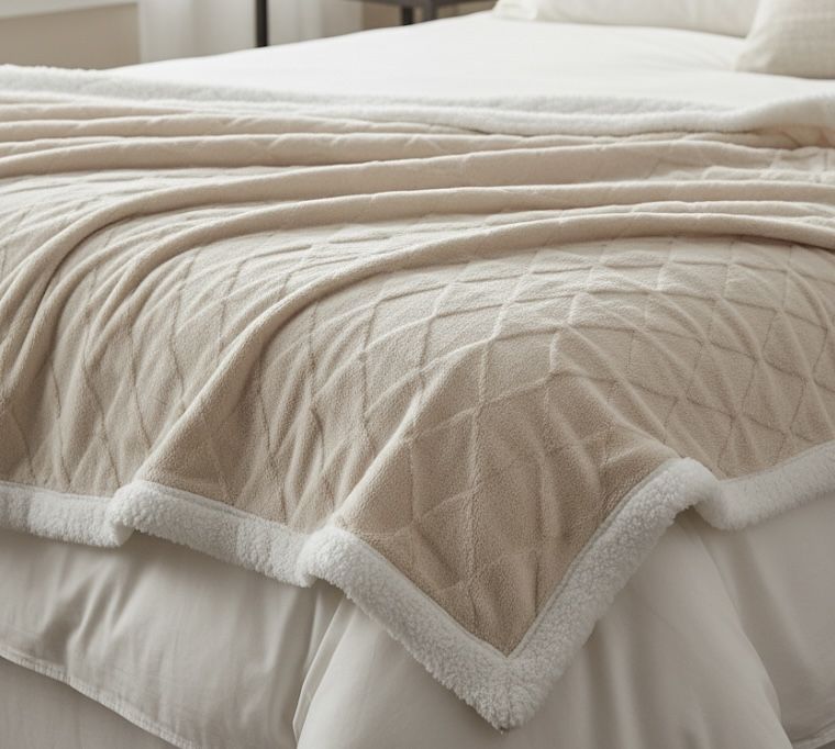 Kremowy Dwustronny koc z barankiem 200x230 cm Pomysł na prezent