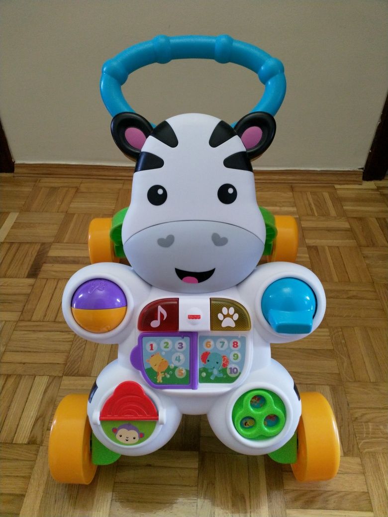 Chodzik pchacz jeździk zebra Fisher Price zabawka edukacyjna j. polski