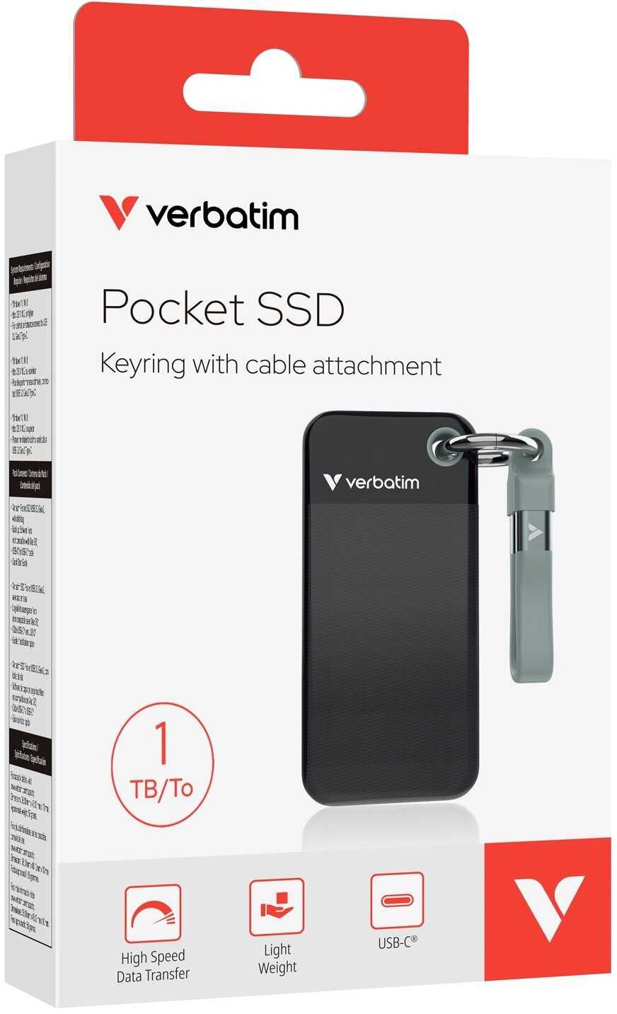 Dysk SSD USB 1TB  VERBATIM Pocket  3.2 Gen.2 Type-C, Gwarancja