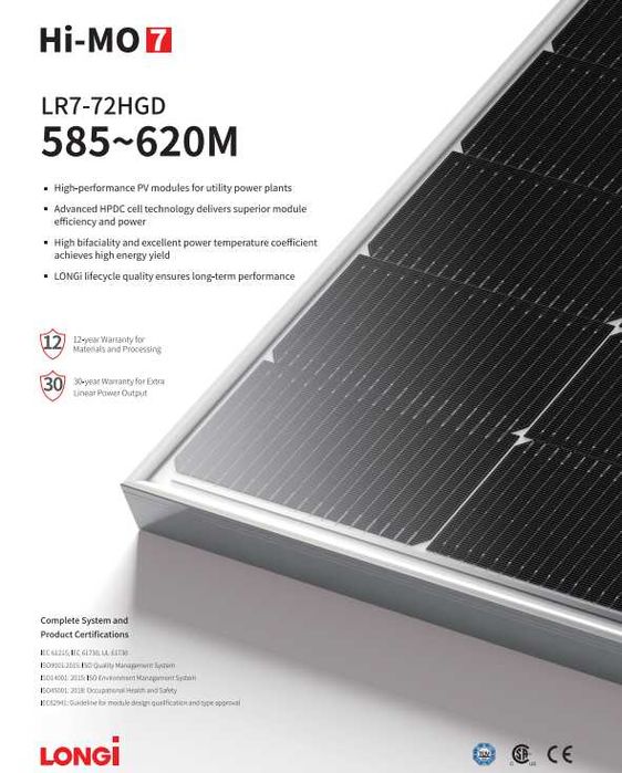 Сонячні панелі Longi Solar LR5-54HTD-430M//615 bificial Hi-MO 6,7