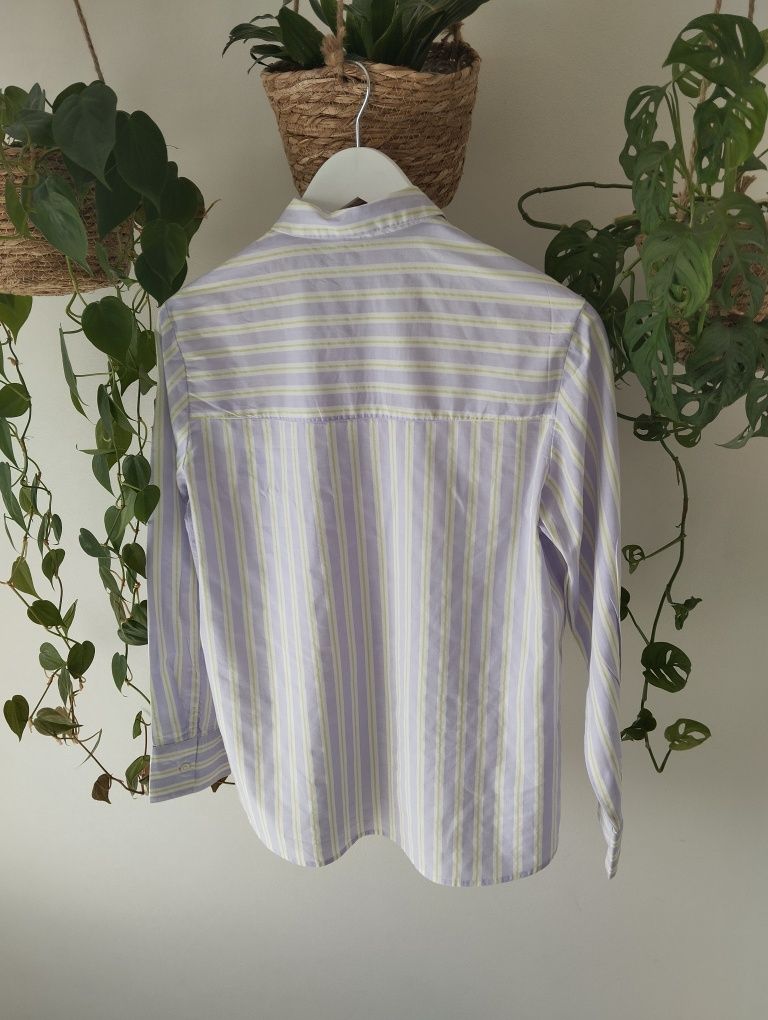 Wiosenna koszula w paski, lila, biała, limonka,  100% bawełna r.XS/S H
