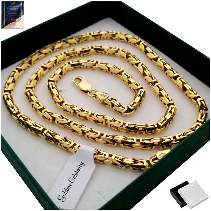 Złoty Łańcuszek Męski Splot Królewski Pr. 925/585/45 Cm Prezent + Dedy