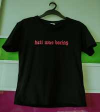 Czarna bluzka t-shirt hell was boring czerwony napis 38 M 40 L