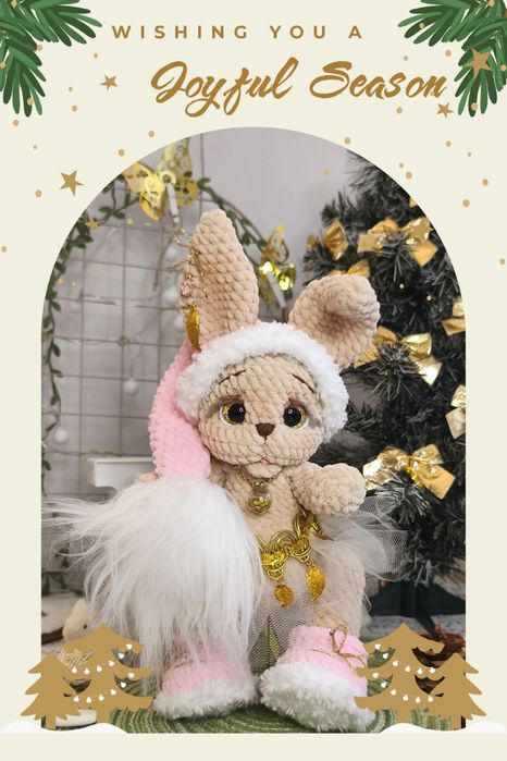 Króliczek świąteczny, maskotka szydełkowa