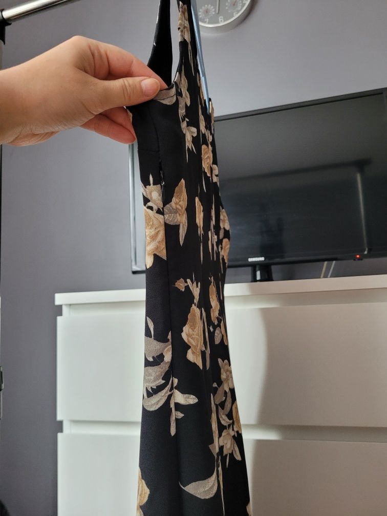 Długa Sukienka w kwiaty róże midi maxi z rozcięciami XL