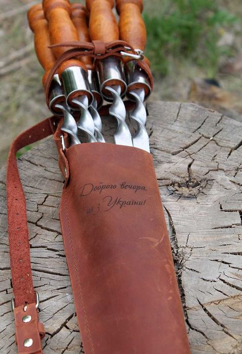 Шампур особисте гравіювання з ручкою 6 шампурів і шкіряний чохол грав