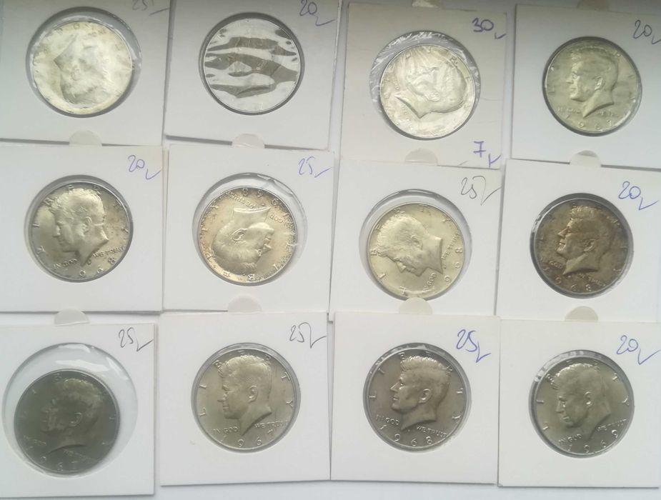 Zestaw 12 srebrnych monet pół dolara z 1967-69 srebro ag half dolar 4